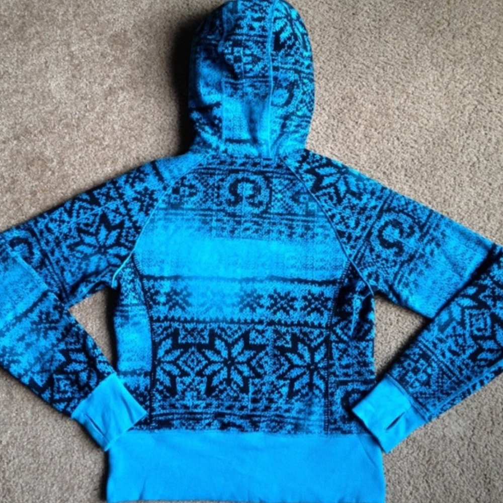 Lululemon Fair Isle Winter Snowflake Blue Fleece Sherpa Hood Scuba Hoodie Size 6